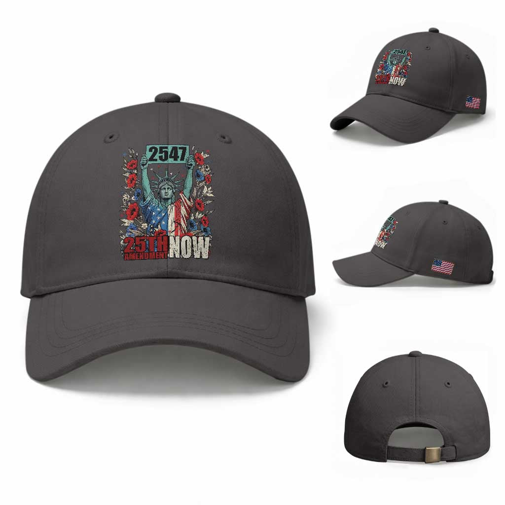 25th Amendment Now 2547 Baseball Cap Statue of Liberty Floral Political Statement Graphic TS02 Baseball Cap Universal Fit Dark Gray Print Your Wear