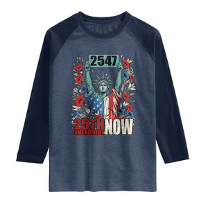 25th Amendment Now 2547 Raglan Shirt Statue of Liberty Floral Political Statement Graphic TS02 Heather Denim Navy Print Your Wear