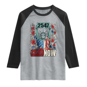 25th Amendment Now 2547 Raglan Shirt Statue of Liberty Floral Political Statement Graphic TS02 Heather Gray Black Print Your Wear