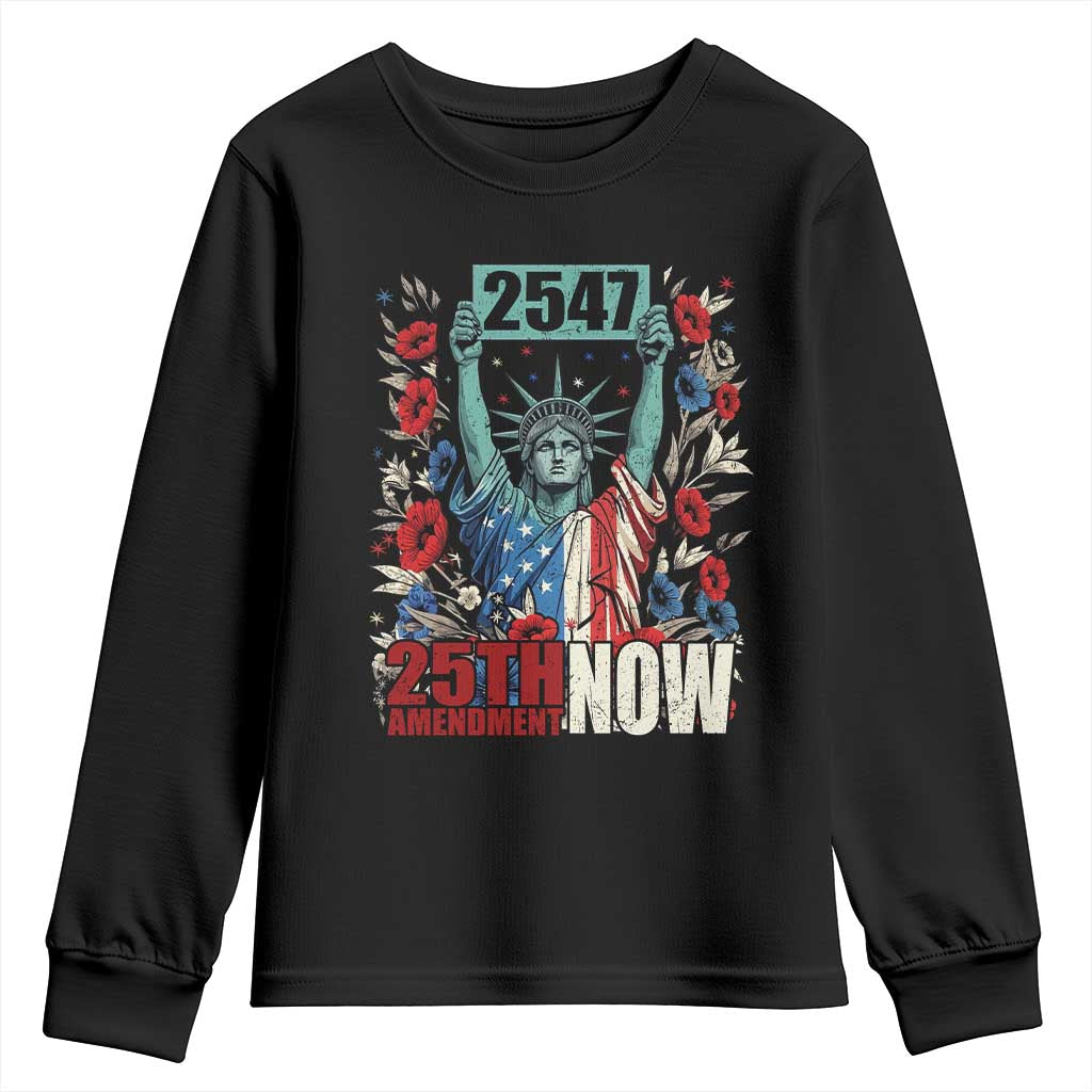 25th Amendment Now 2547 Youth Sweatshirt Statue of Liberty Floral Political Statement Graphic TS02 Black Print Your Wear