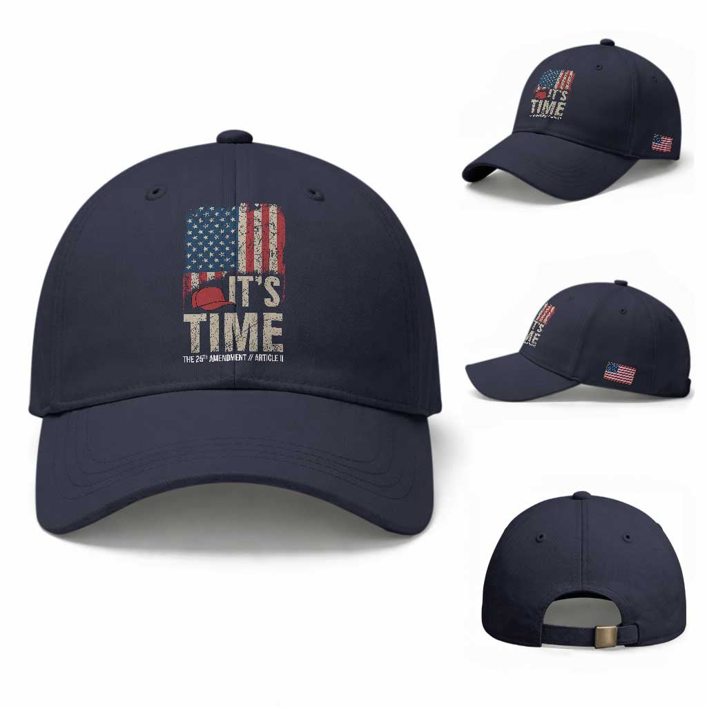It's Time The 25th Amendment Baseball Cap Article II Red Hat Distressed American Flag Graphic TS02 Baseball Cap Universal Fit Navy Print Your Wear