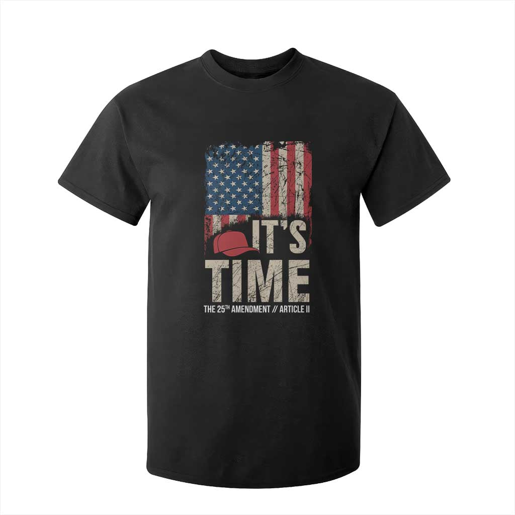 It's Time The 25th Amendment T Shirt For Kid Article II Red Hat Distressed American Flag Graphic TS02 Black Print Your Wear
