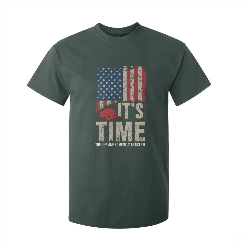 It's Time The 25th Amendment T Shirt For Kid Article II Red Hat Distressed American Flag Graphic TS02 Dark Forest Green Print Your Wear