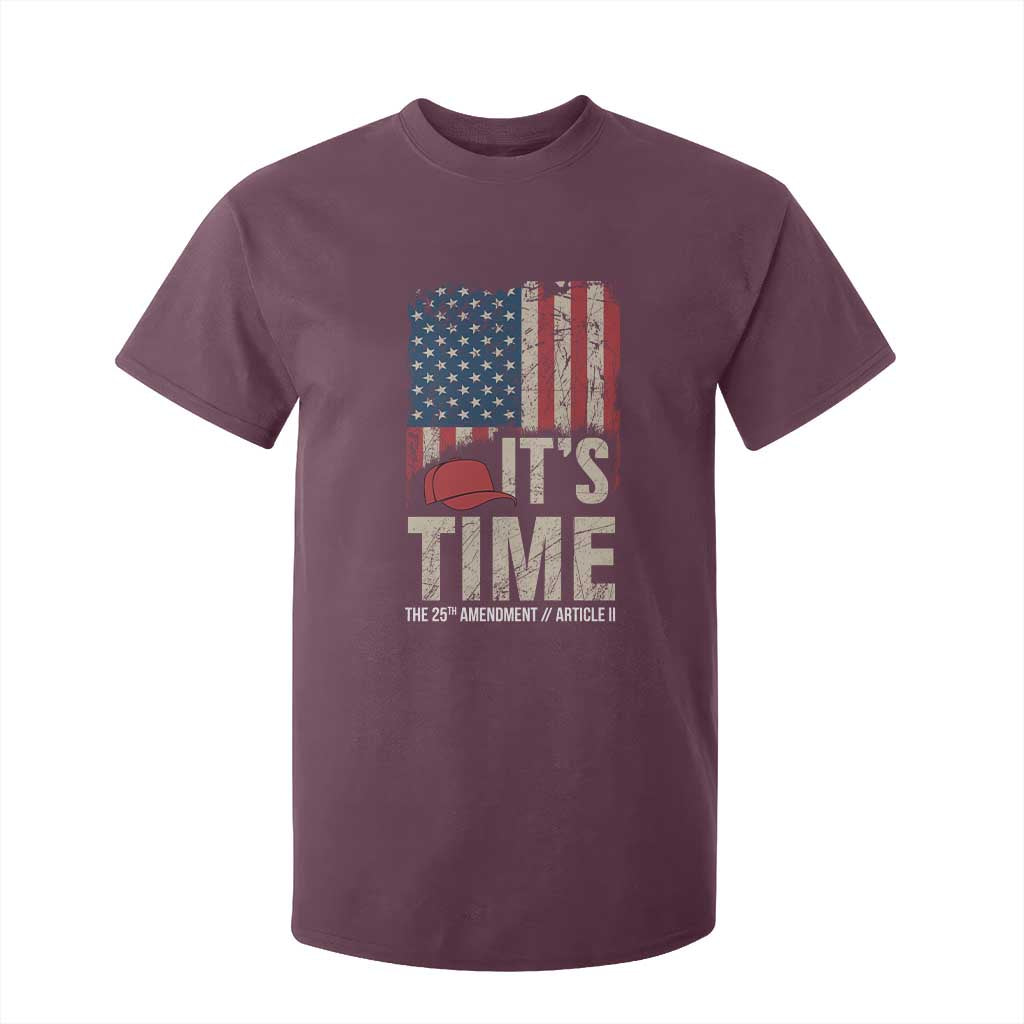 It's Time The 25th Amendment T Shirt For Kid Article II Red Hat Distressed American Flag Graphic TS02 Maroon Print Your Wear