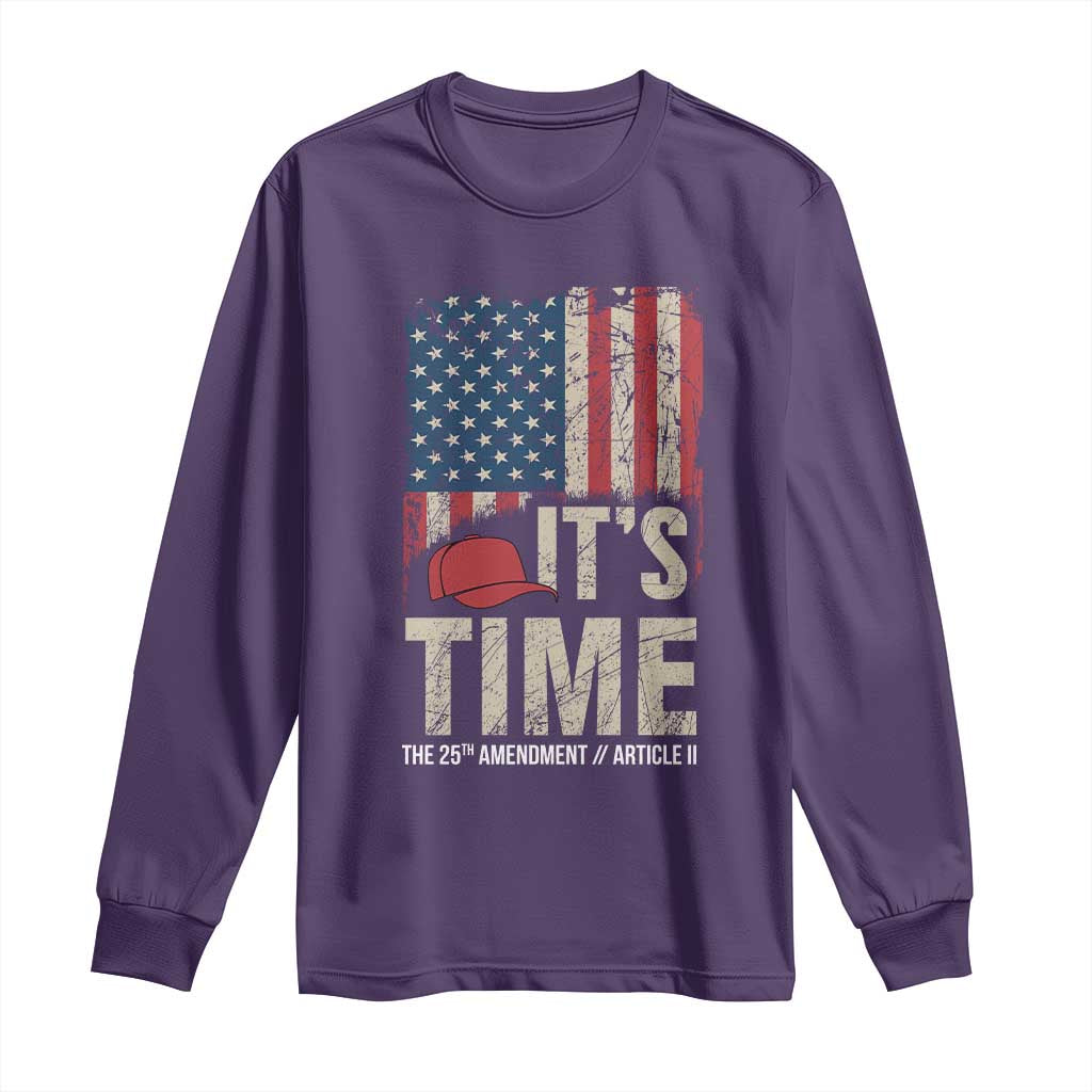 It's Time The 25th Amendment Long Sleeve Shirt Article II Red Hat Distressed American Flag Graphic TS02 Purple Print Your Wear