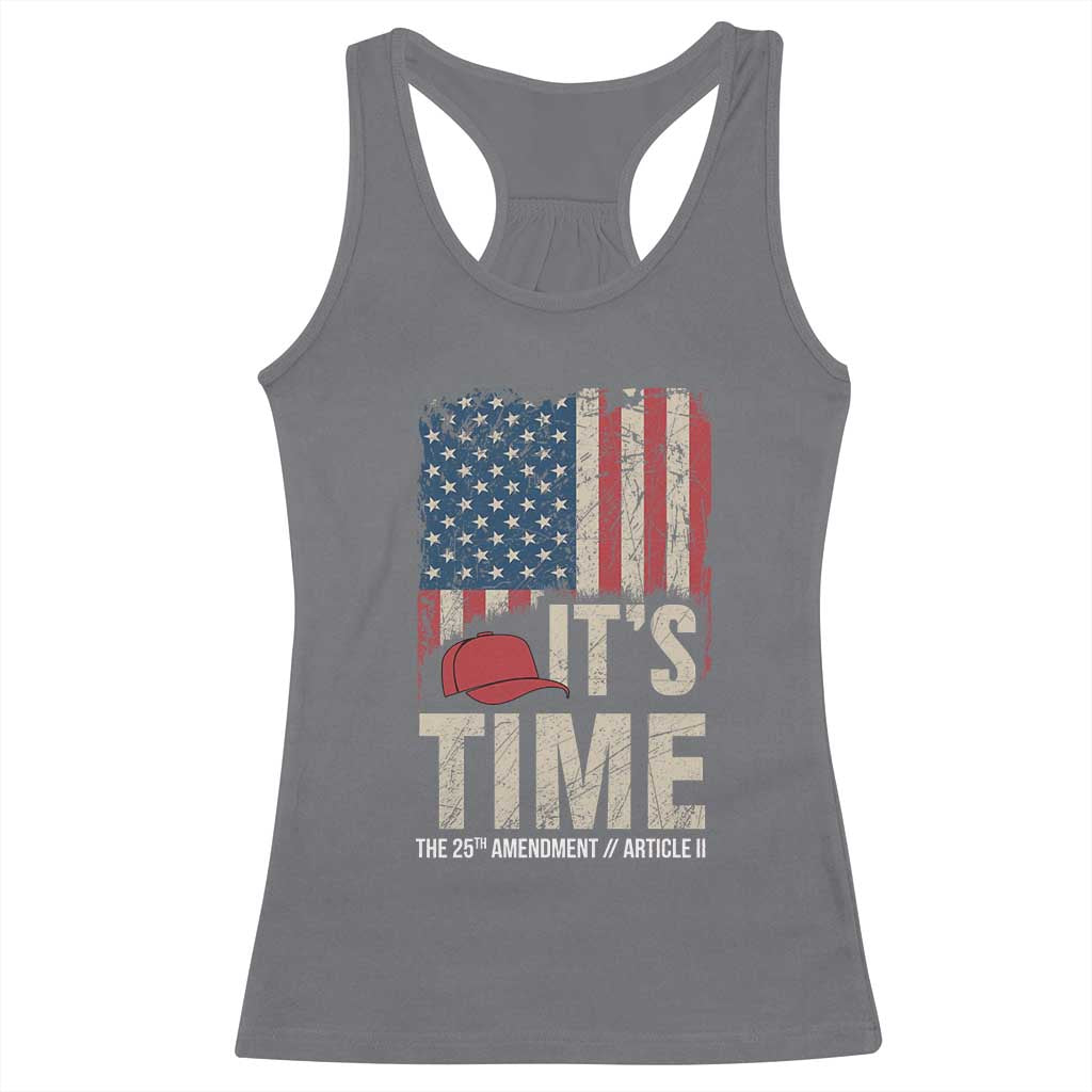 It's Time The 25th Amendment Racerback Tank Top Article II Red Hat Distressed American Flag Graphic TS02 Charcoal Print Your Wear