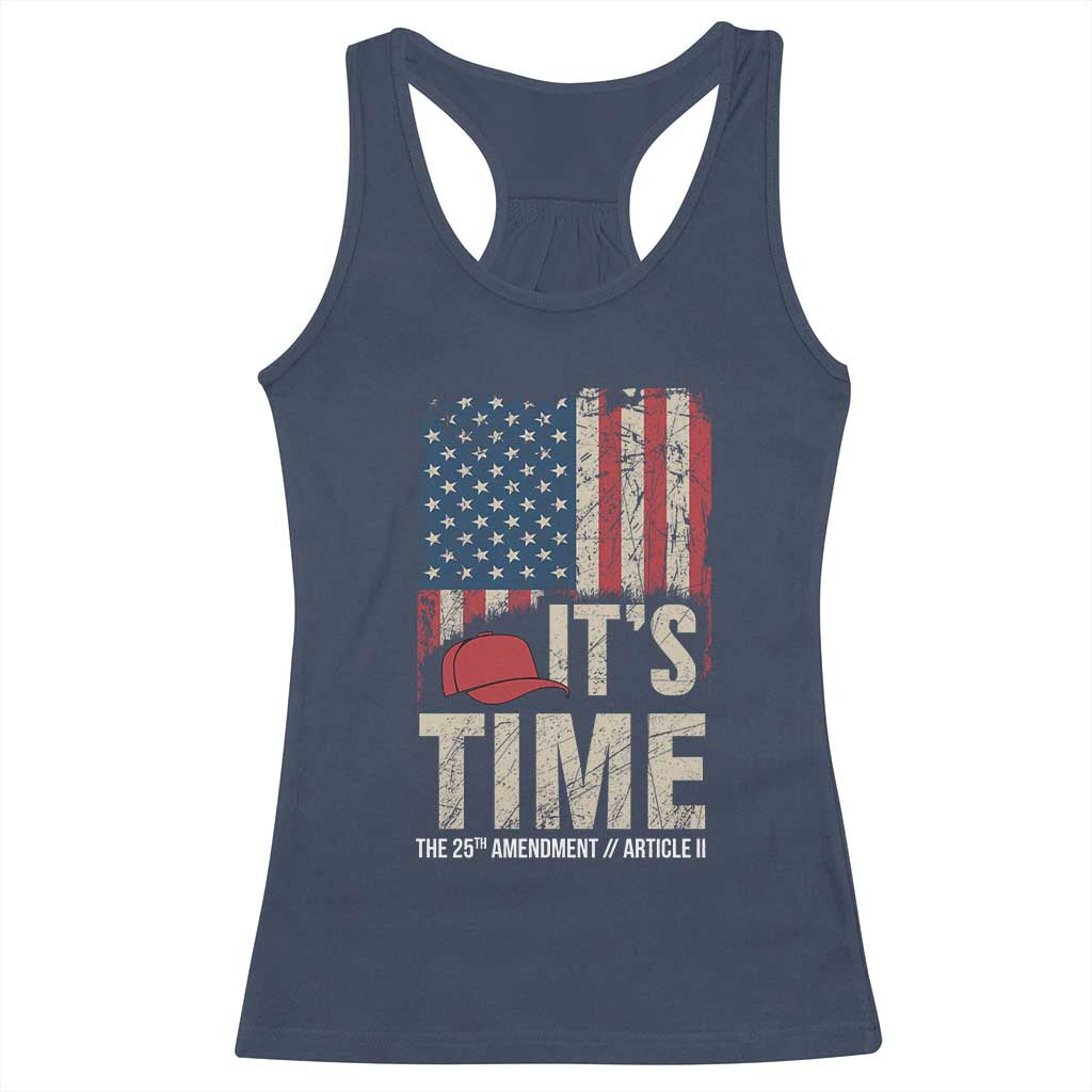 It's Time The 25th Amendment Racerback Tank Top Article II Red Hat Distressed American Flag Graphic TS02 Navy Print Your Wear