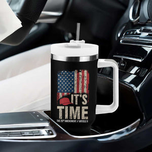 It's Time The 25th Amendment Tumbler With Handle Article II Red Hat Distressed American Flag Graphic TS02 Print Your Wear