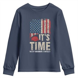 It's Time The 25th Amendment Youth Sweatshirt Article II Red Hat Distressed American Flag Graphic TS02 Navy Print Your Wear