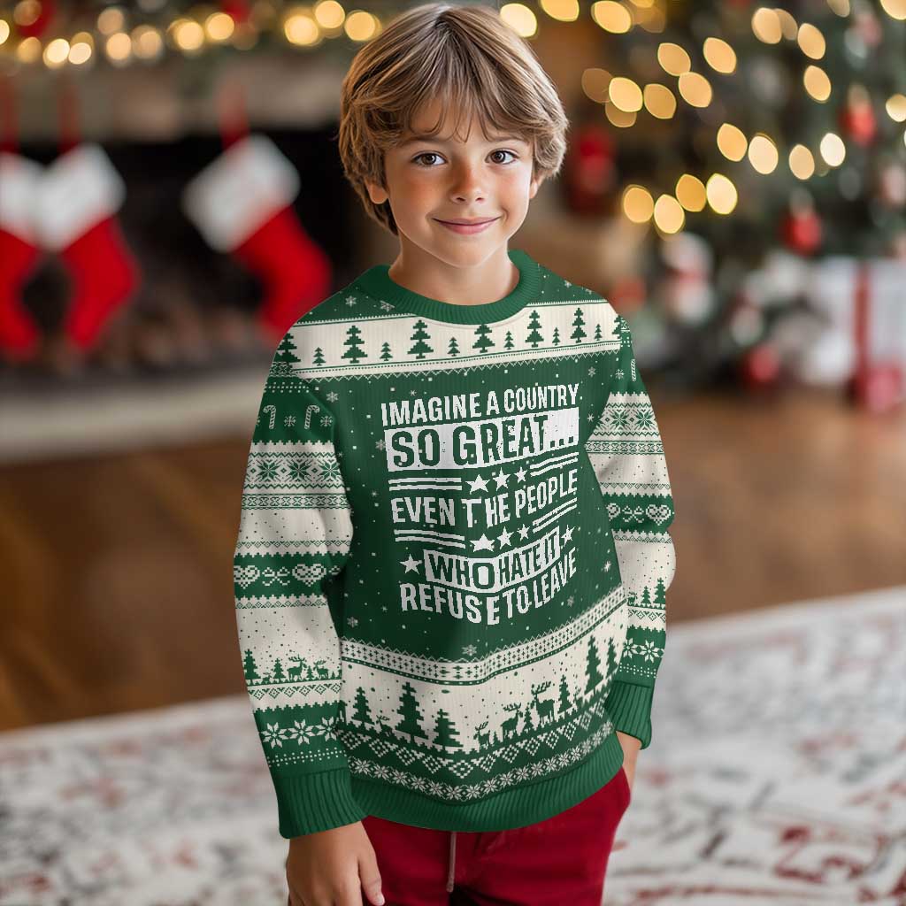 Patriotic American Pride Typography Graphic Ugly Christmas Sweater Imagine A Country So Great Sarcasm TS02 Forest Green Beige Print Your Wear