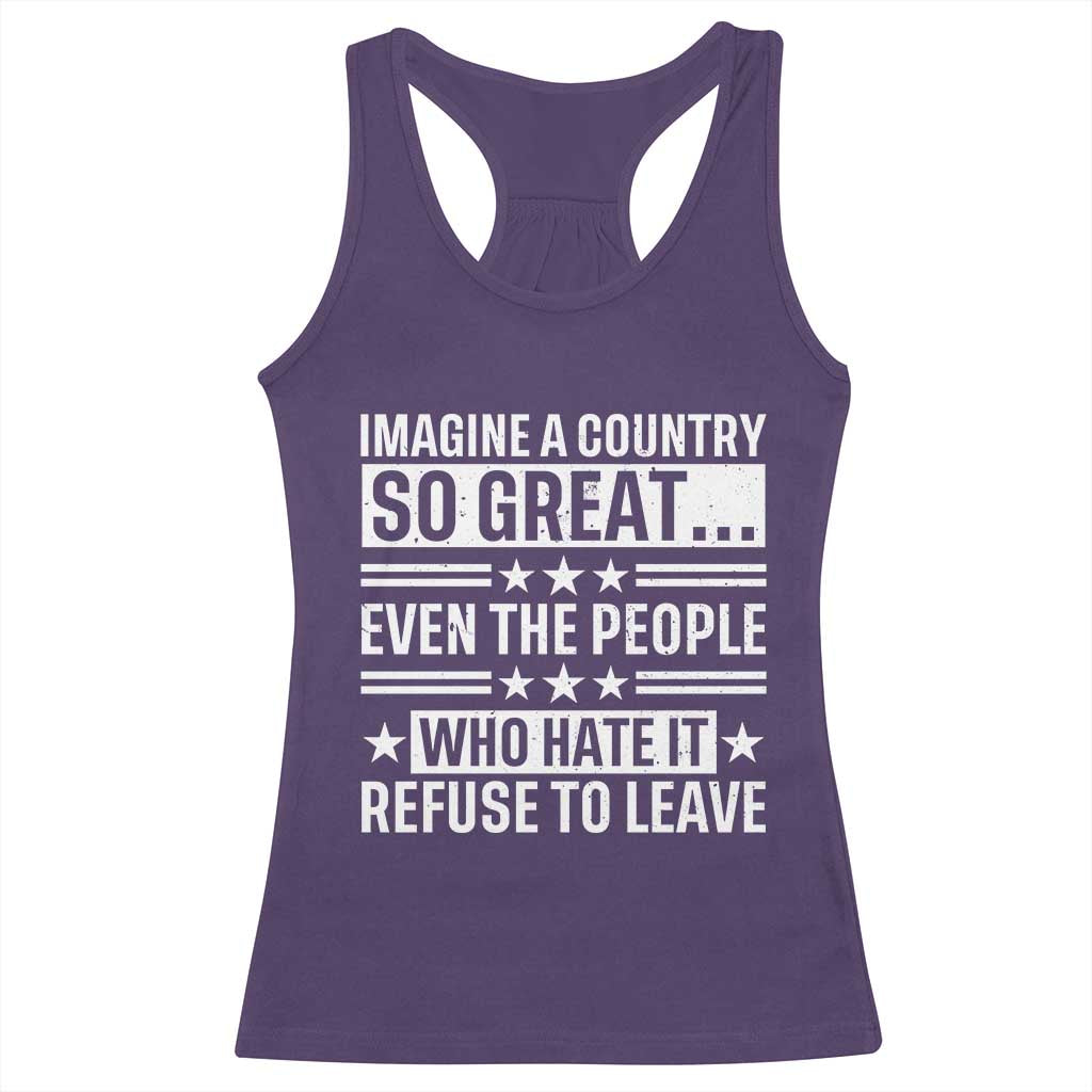 Patriotic American Pride Typography Graphic Racerback Tank Top Imagine A Country So Great Sarcasm TS02 Purple Print Your Wear