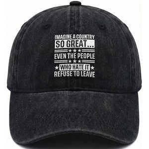 Patriotic American Pride Typography Graphic Washed Cotton Baseball Cap Imagine A Country So Great Sarcasm TS02 Print Your Wear