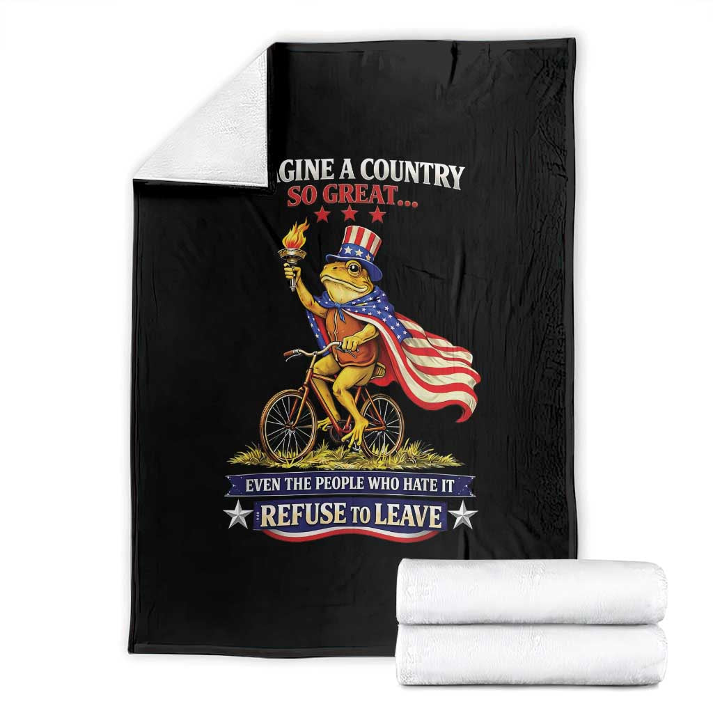 Proud American Humor Patriotic Frog On Bicycle Graphic Throw Blanket Imagine A Country So Great Pride TS02 Black Print Your Wear