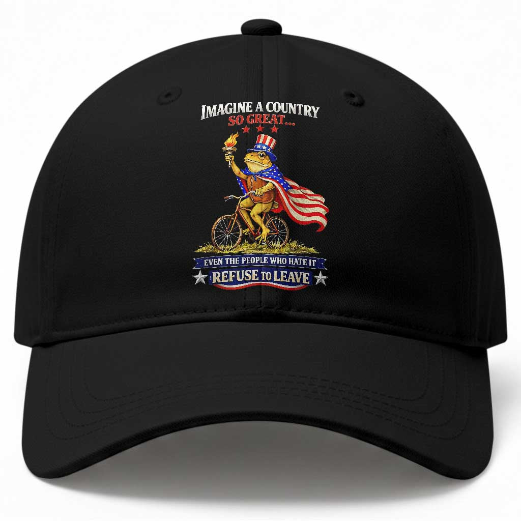 Proud American Humor Patriotic Frog On Bicycle Graphic Baseball Cap Imagine A Country So Great Pride TS02 Print Your Wear