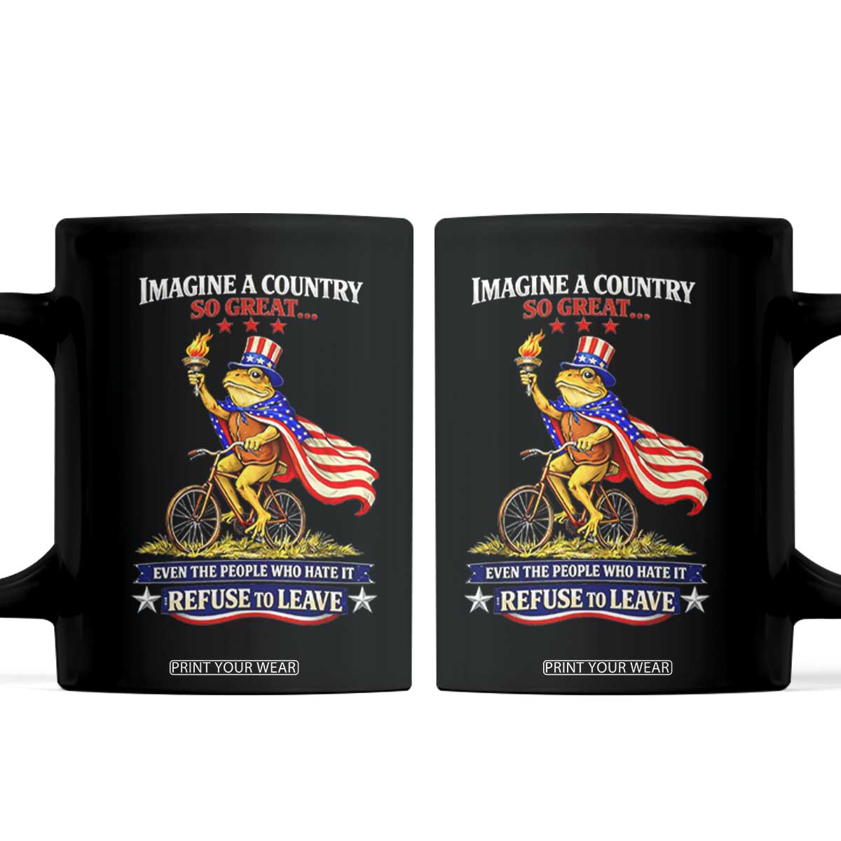Proud American Humor Patriotic Frog On Bicycle Graphic Coffee Mug Imagine A Country So Great Pride TS02 Black Print Your Wear