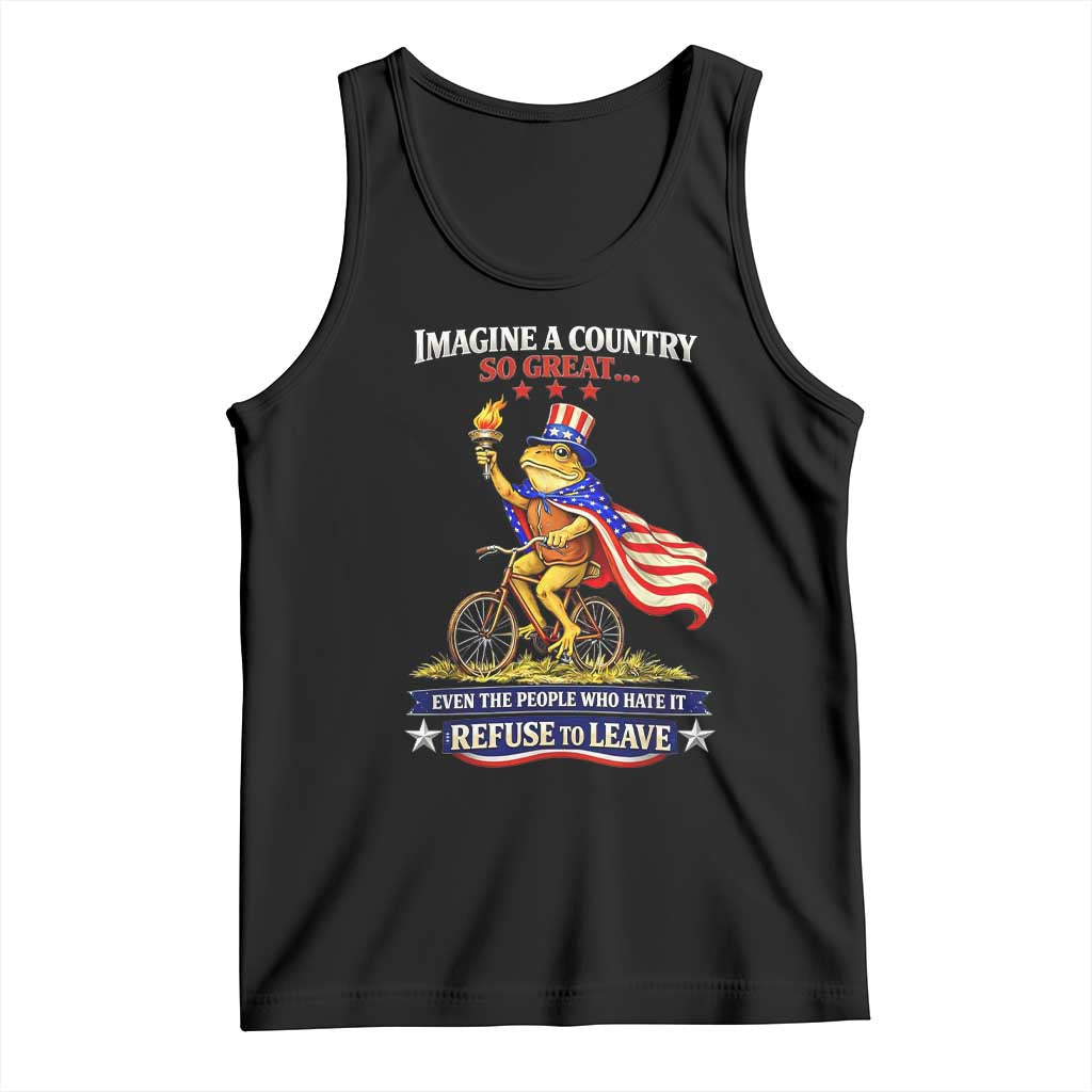 Proud American Humor Patriotic Frog On Bicycle Graphic Tank Top Imagine A Country So Great Pride TS02 Black Print Your Wear