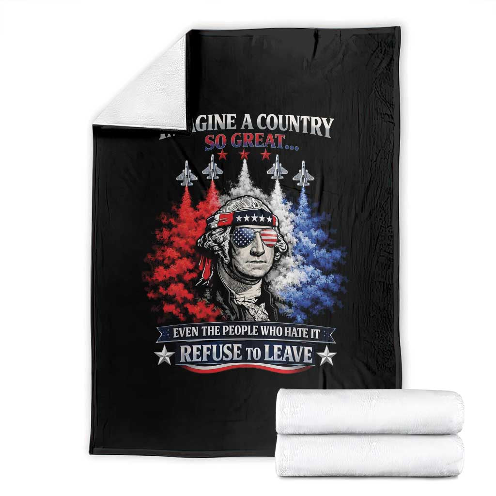 Patriotic George Washington Sunglasses and Fighter Jets Throw Blanket Imagine A Country So Great Pride TS02 Black Print Your Wear