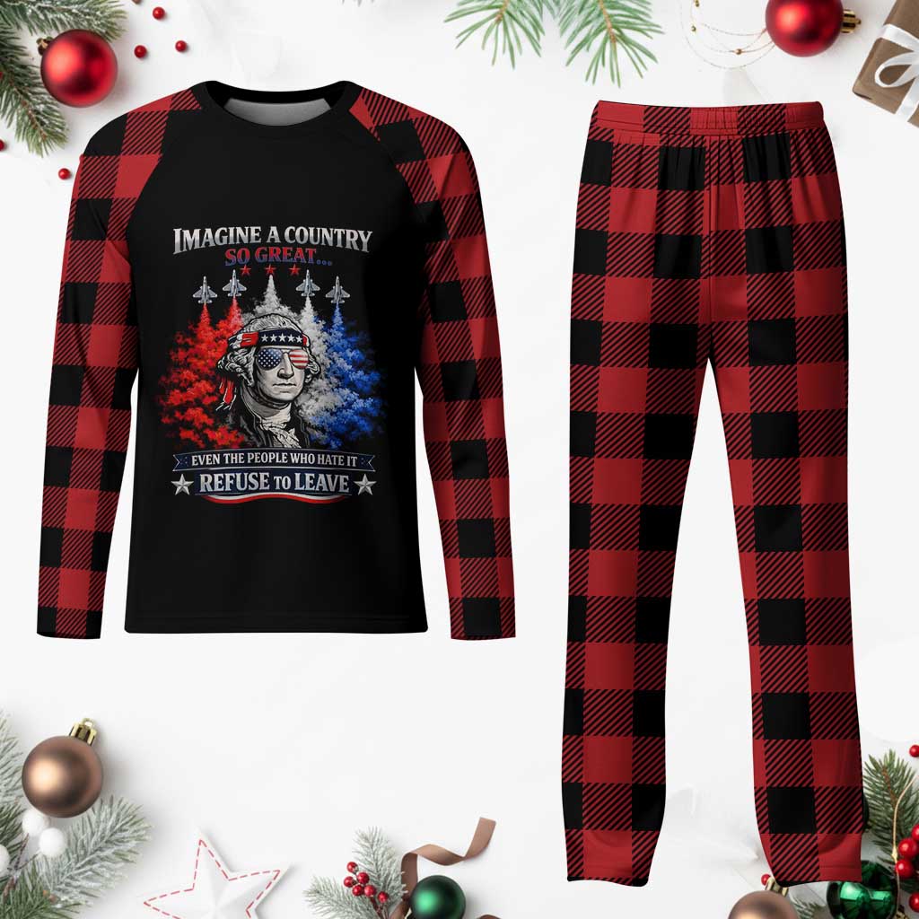 Patriotic George Washington Sunglasses and Fighter Jets Plaid Pajama Set Imagine A Country So Great Pride TS02 Buffalo Plaid Print Your Wear