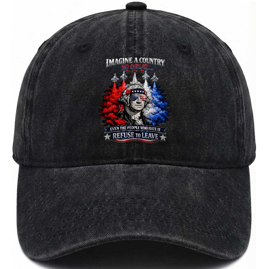 Patriotic George Washington Sunglasses and Fighter Jets Washed Cotton Baseball Cap Imagine A Country So Great Pride TS02 Print Your Wear
