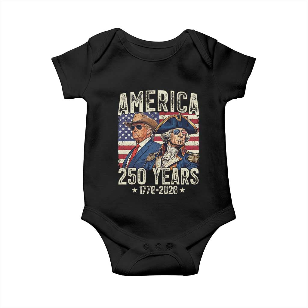 America Semiquincentennial George Washington and Trump Baby Onesie 250 Years 1776-2026 Patriotic Founding Fathers Legacy TS02 Black Print Your Wear