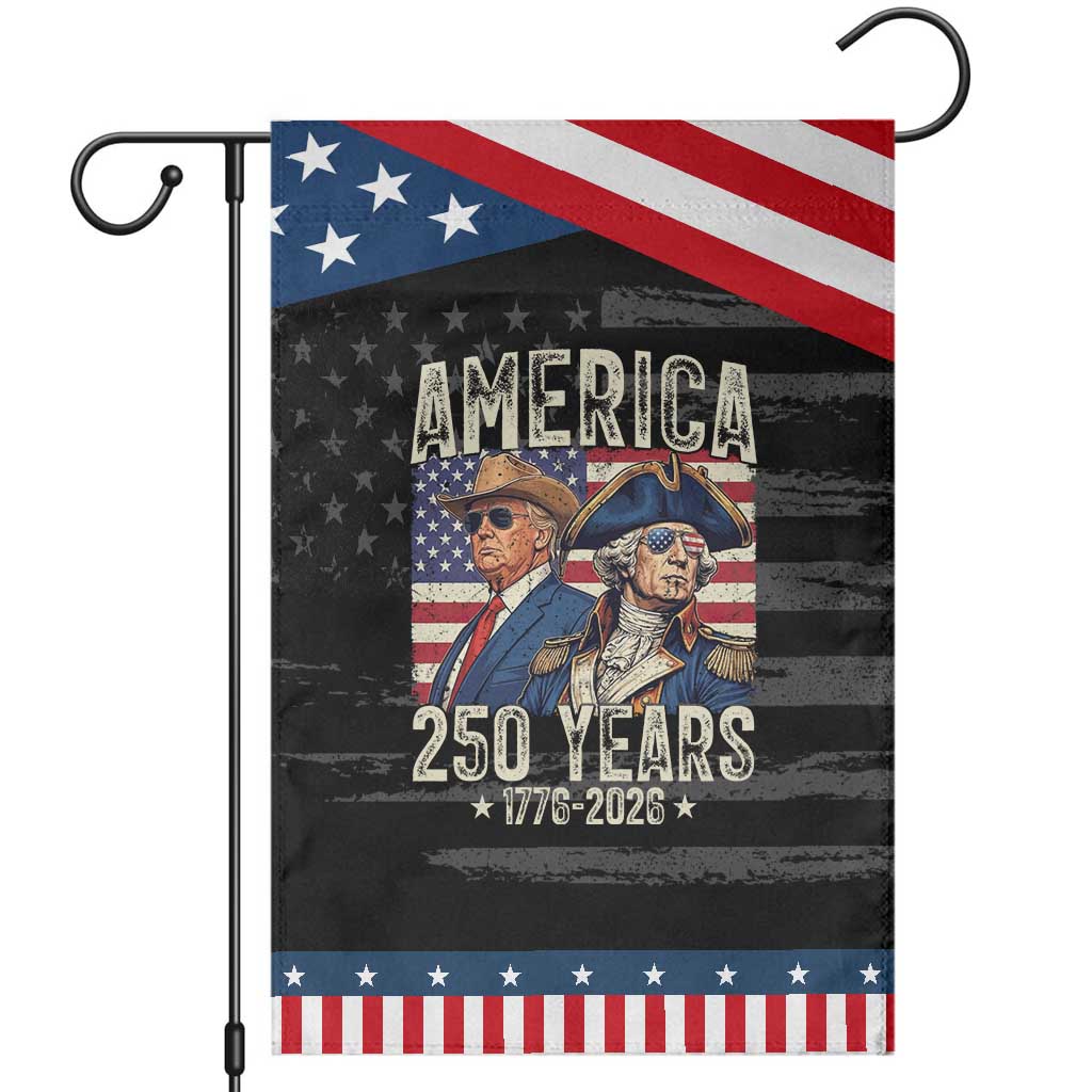 America Semiquincentennial George Washington and Trump Patriotic Garden Flag 250 Years 1776-2026 Patriotic Founding Fathers Legacy TS02 Distressed Black Blue Print Your Wear