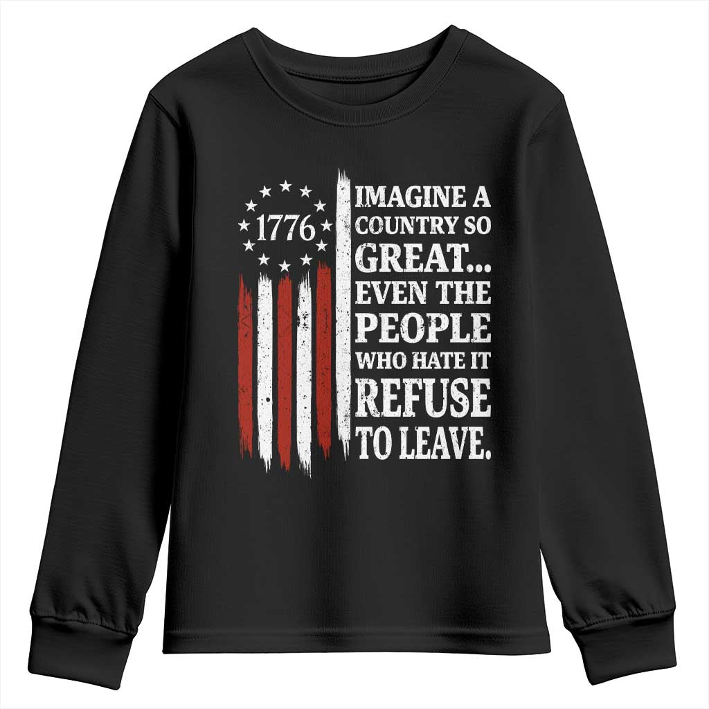 Vintage 1776 Betsy Ross Flag Imagine A Country So Great Youth Sweatshirt Retro Patriotic American Heritage TS02 Black Print Your Wear