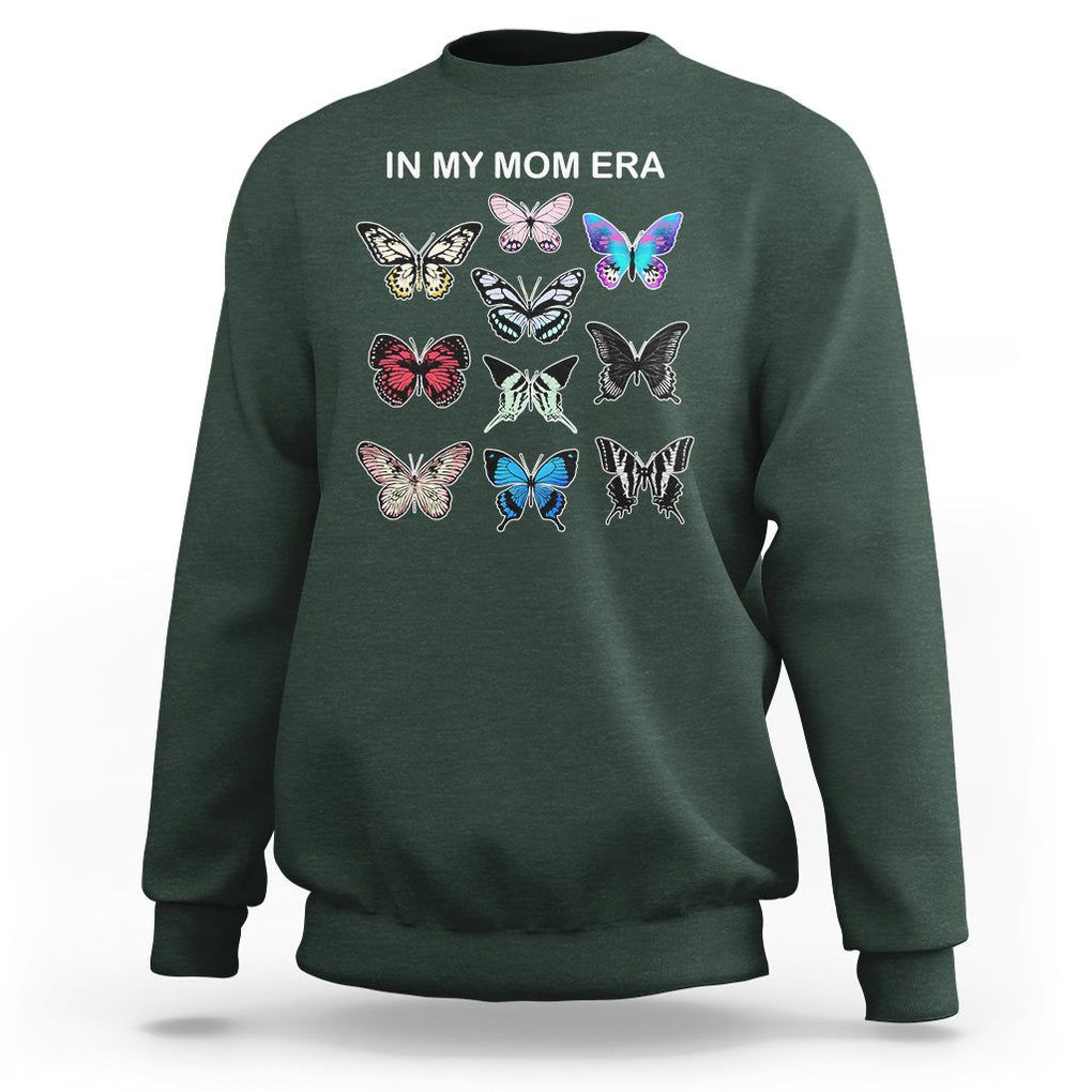 In My Mom Era Sweatshirt Retro Butterfly Mother's Day TS02 Dark Forest Green Printyourwear