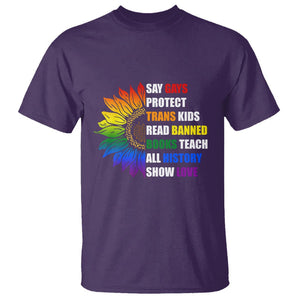 Say Gay Protect Trans Kids Read Banned Books Teach History T Shirt Rainbow Sunflower TS02 Purple Print Your Wear