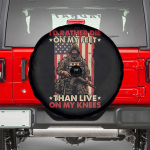 Veteran Spare Tire Cover I'd Rather Die On My Feet Than Live On My Knees US Flag Grumpy Old Soldier TS02 Black Print Your Wear