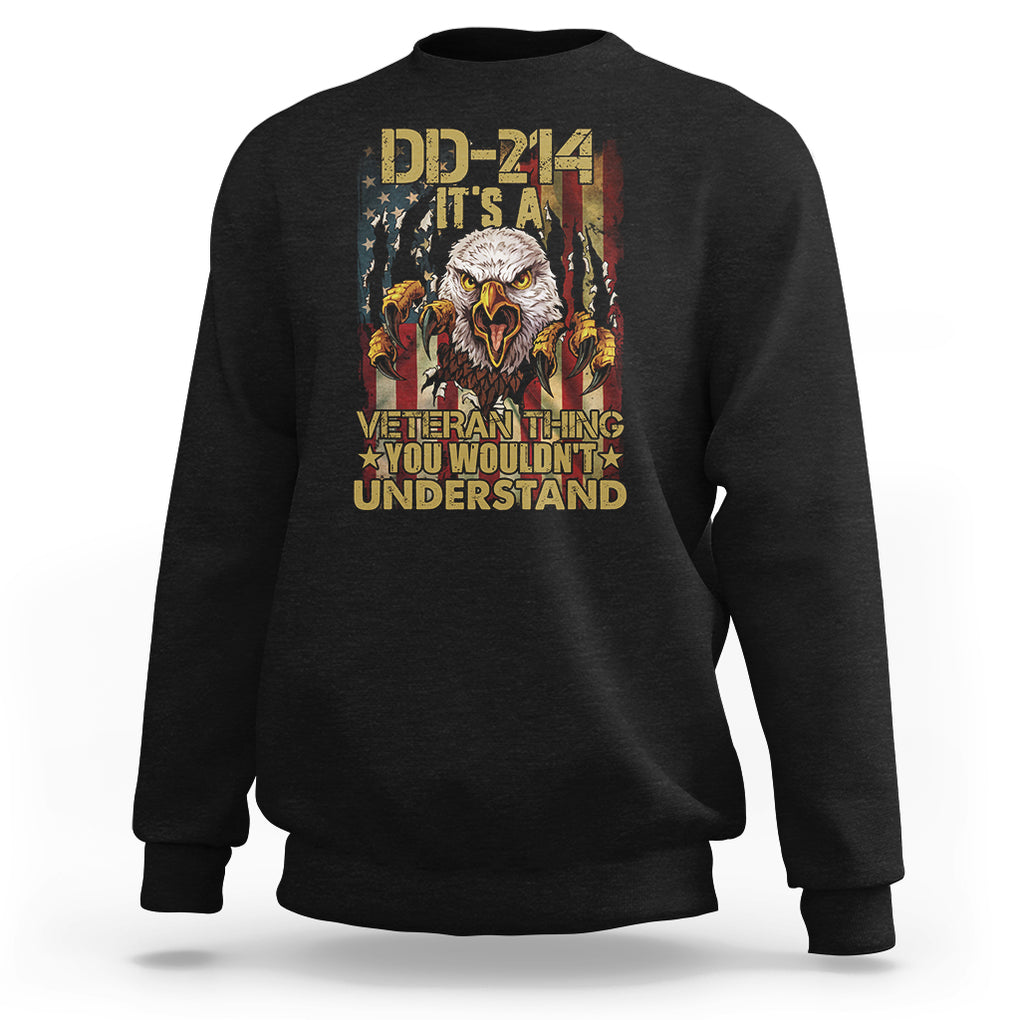 DD-214 It's A Veteran Thing You Wouldn't Understand US Flag Bald Eagle Sweatshirt TS02 Dark Heather Printyourwear