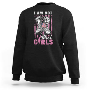 Female Veteran Sweatshirt I Am Not Most Girls American Flag Combat Boots And Dog Tags TS02 Dark Heather Printyourwear