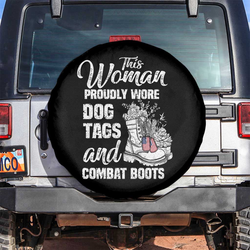 Female Veteran Spare Tire Cover This Woman Proudly Wore Dog Tags And Combat Boots Floral TS02 No hole Black Print Your Wear