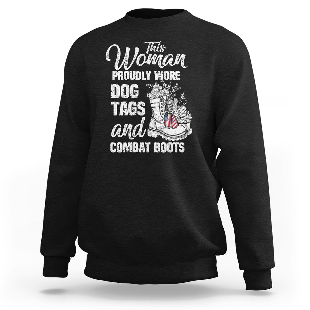 Female Veteran Sweatshirt This Woman Proudly Wore Dog Tags And Combat Boots Floral TS02 Dark Heather Printyourwear