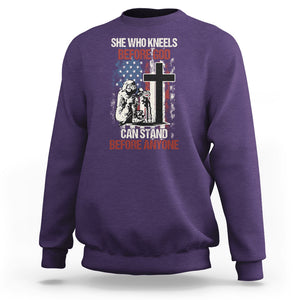 Female Veteran Sweatshirt She Who Kneels Before God Can Stand Before Anyone Strong Women TS02 Printyourwear