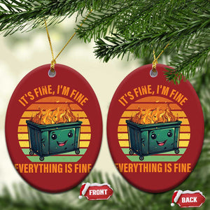 Dumpster Fire Christmas Ornament It's Fine I'm Fine Everything Is Fine Retro Vintage TS02 Oval Red Print Your Wear