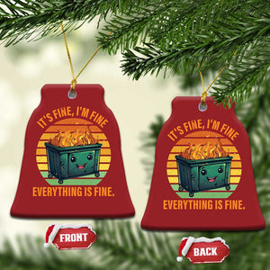 Dumpster Fire Christmas Ornament It's Fine I'm Fine Everything Is Fine Retro Vintage TS02 Bell Flake Red Print Your Wear