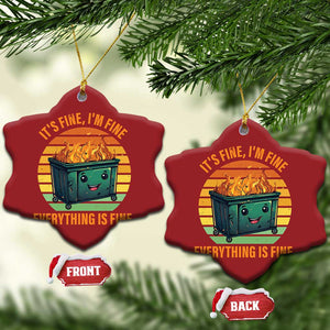 Dumpster Fire Christmas Ornament It's Fine I'm Fine Everything Is Fine Retro Vintage TS02 Snow Flake Red Print Your Wear