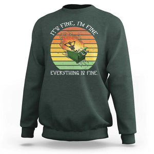 Dumpster Fire Skeleton Sweatshirt It's Fine I'm Fine Everything Is Fine TS02 Dark Forest Green Print Your Wear