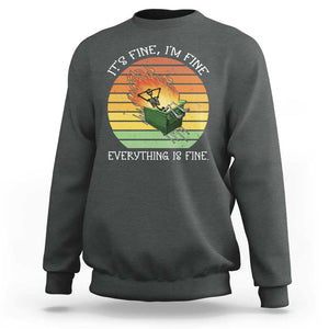 Dumpster Fire Skeleton Sweatshirt It's Fine I'm Fine Everything Is Fine TS02 Dark Heather Print Your Wear