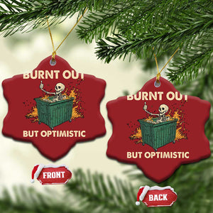 Funny Dumpster Fire Skeleton Christmas Ornament Burn Out But Optimistic TS02 Snow Flake Red Print Your Wear