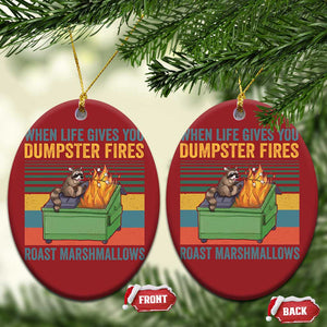 Funny Dumpster Fire Raccoon Christmas Ornament When Life Gives You Dumpster Fires Roast Marshmallows Retro Vintage TS02 Oval Red Print Your Wear