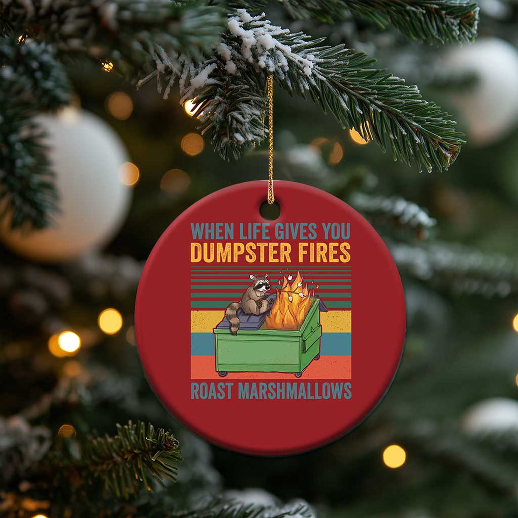 Funny Dumpster Fire Raccoon Christmas Ornament When Life Gives You Dumpster Fires Roast Marshmallows Retro Vintage TS02 Print Your Wear