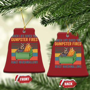 Funny Dumpster Fire Raccoon Christmas Ornament When Life Gives You Dumpster Fires Roast Marshmallows Retro Vintage TS02 Bell Flake Red Print Your Wear