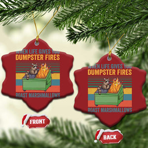 Funny Dumpster Fire Raccoon Christmas Ornament When Life Gives You Dumpster Fires Roast Marshmallows Retro Vintage TS02 Snow Flake Red Print Your Wear