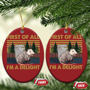 Funny Opossum Christmas Ornament First Of All I'm A Delight Retro Vintage TS02 Oval Red Print Your Wear