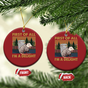 Funny Opossum Christmas Ornament First Of All I'm A Delight Retro Vintage TS02 Circle Red Print Your Wear