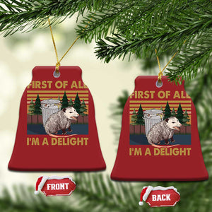 Funny Opossum Christmas Ornament First Of All I'm A Delight Retro Vintage TS02 Bell Flake Red Print Your Wear