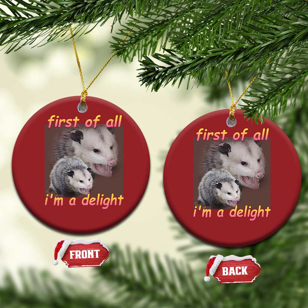 Funny Opossum Christmas Ornament First Of All I'm A Delight TS02 Circle Red Print Your Wear