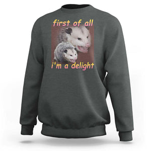 Funny Opossum Sweatshirt First Of All I'm A Delight TS02 Dark Heather Print Your Wear