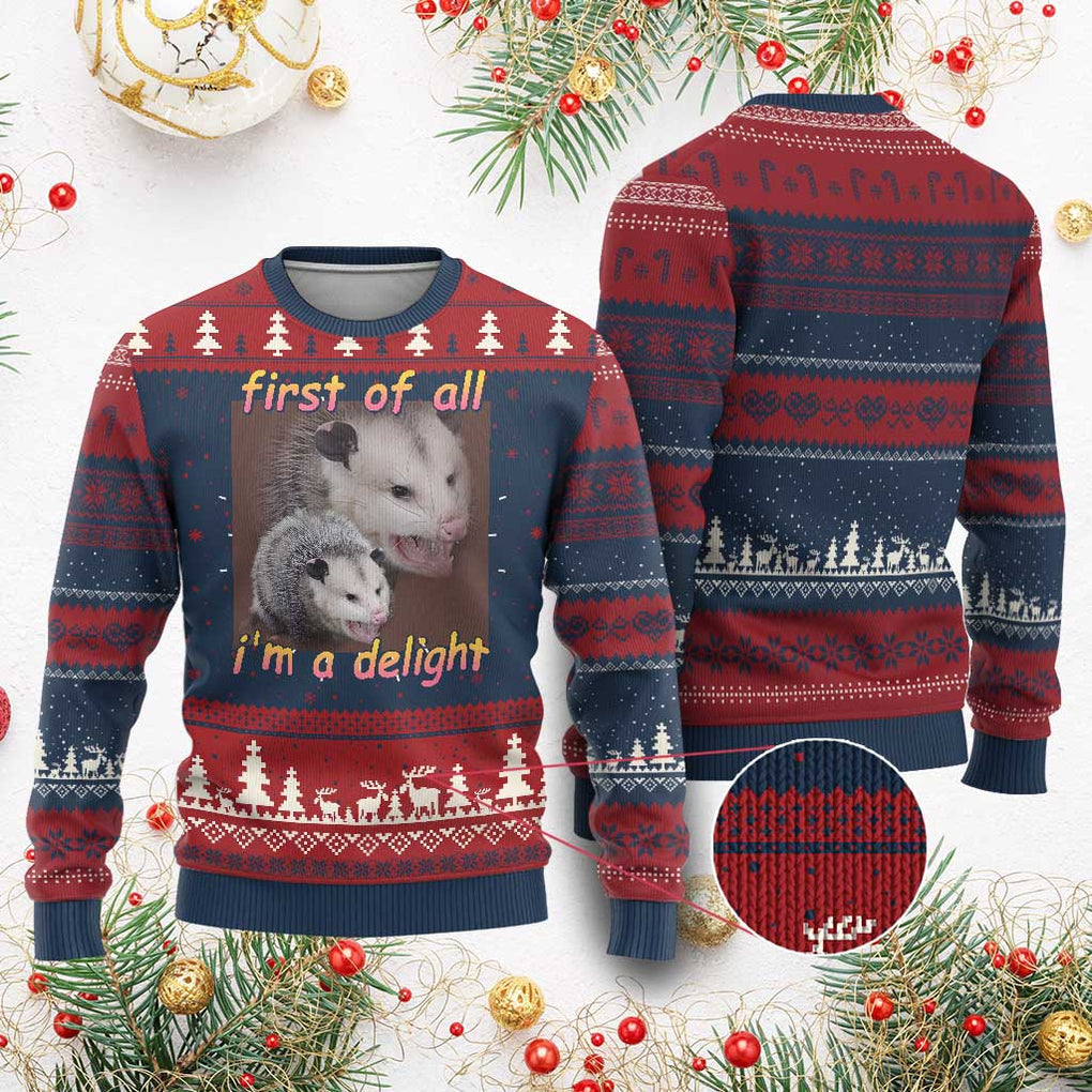 Funny Opossum Ugly Christmas Sweater First Of All I'm A Delight TS02 Burgundy Print Your Wear